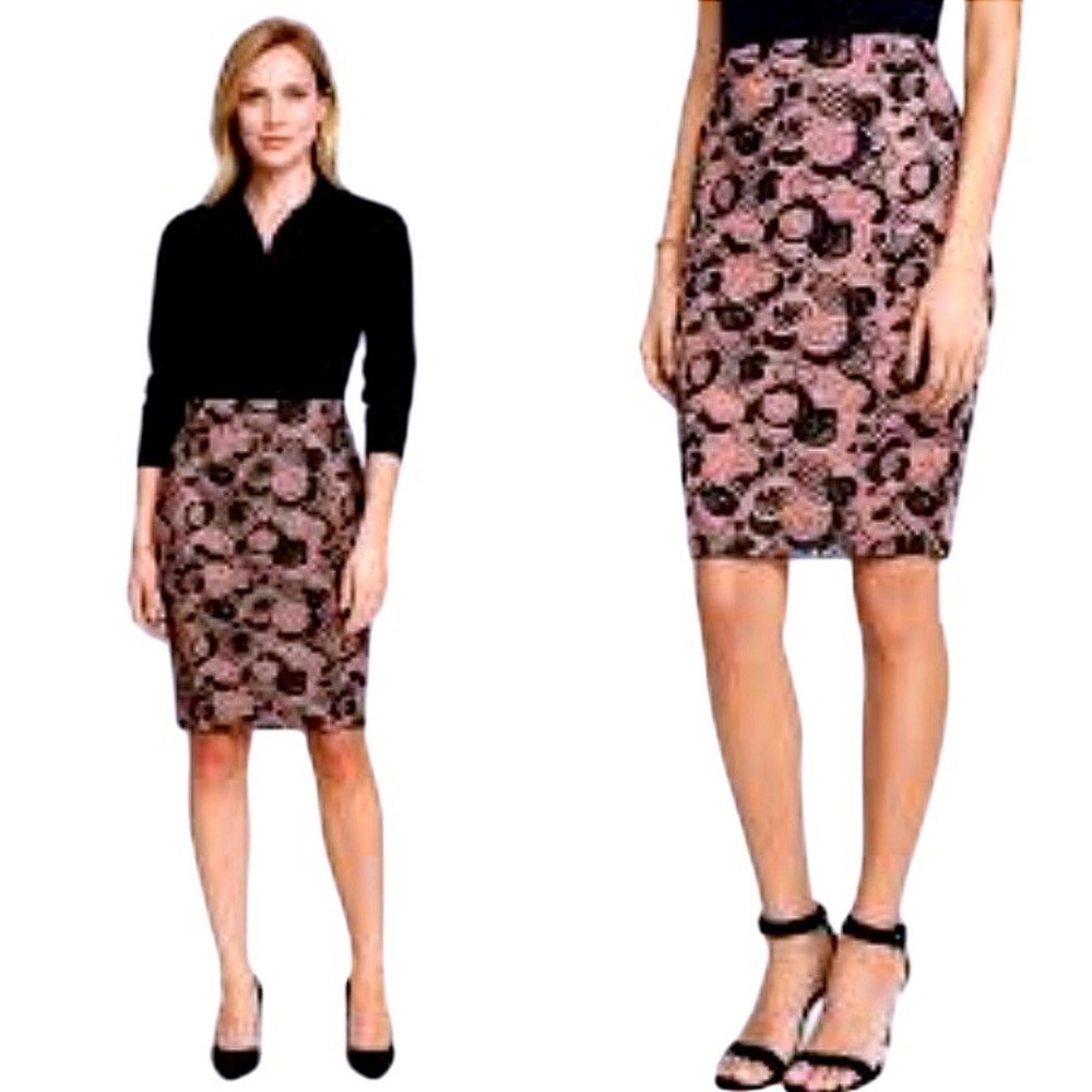 Ann Taylor‎ Floral Lace Overlay Navy, Pink Pencil Skirt NWT